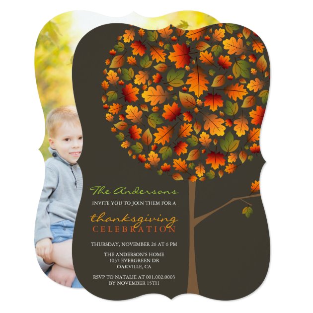 Fall Leaves Pop Tree Thanksgiving Party Invite