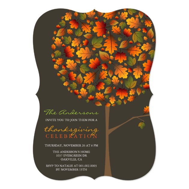 Fall Leaves Pop Tree Thanksgiving Party Invite