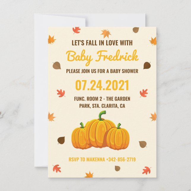 Fall leaves pumpkin baby shower invitation (Front)