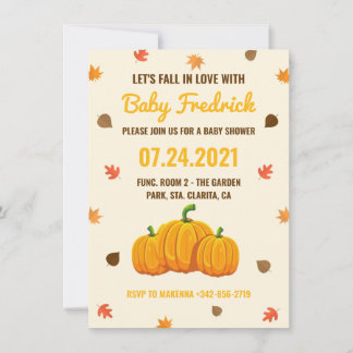 Fall leaves pumpkin baby shower invitation