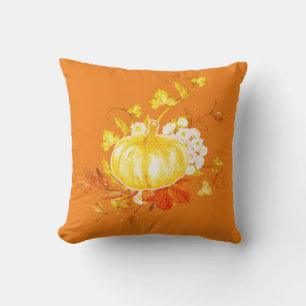 Fall Leaves, Pumpkin & Floral  Throw Pillow