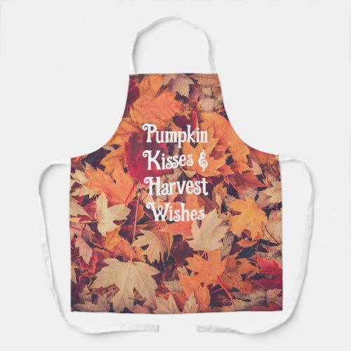 Fall Leaves Pumpkin Kisses &amp; Harvest Wishes  Apron