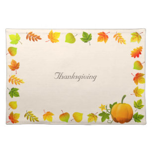 Fall Leaves & Pumpkin on Beige Thanksgiving Cloth Placemat