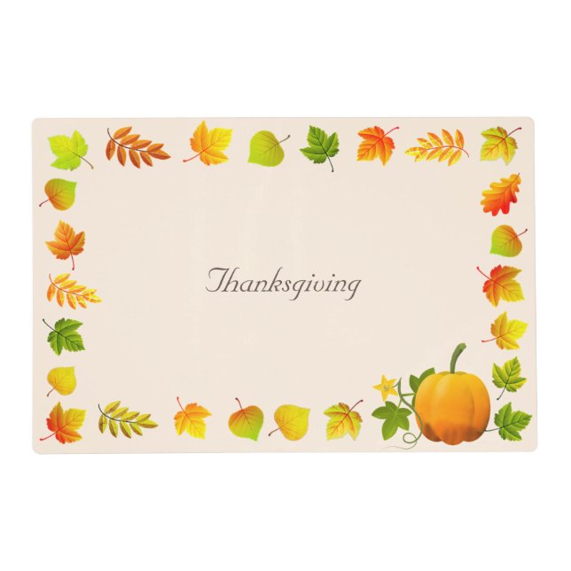 Fall Leaves & Pumpkin on Beige Thanksgiving Placemat (Front)