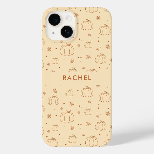 Fall Leaves & Pumpkin Pattern Personalized Case-Mate iPhone Case (Back)