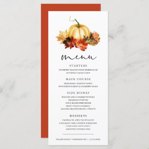 Fall Leaves Pumpkin Thanksgiving Dinner Menu