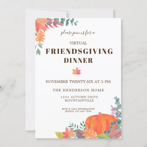 Fall Leaves Pumpkin Virtual Friendsgiving Dinner Invitation