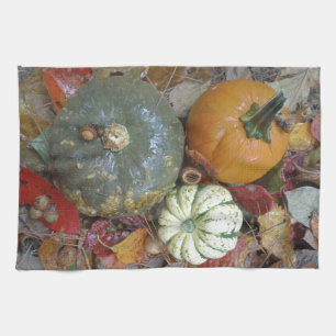Fall leaves Pumpkins and Gourds Kitchen Towel