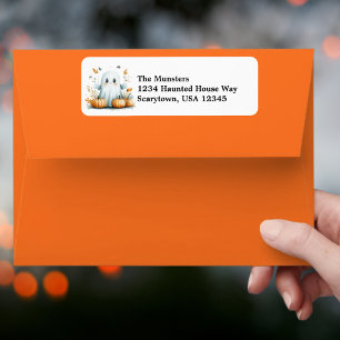 Fall Leaves Pumpkins Friendly Ghost Halloween Label