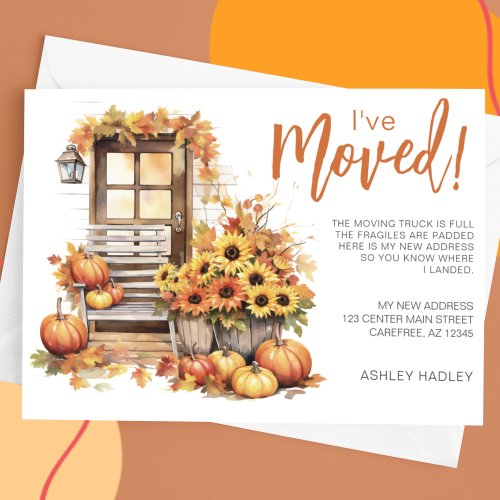 Fall Leaves Pumpkins Front Door Moving Announcement