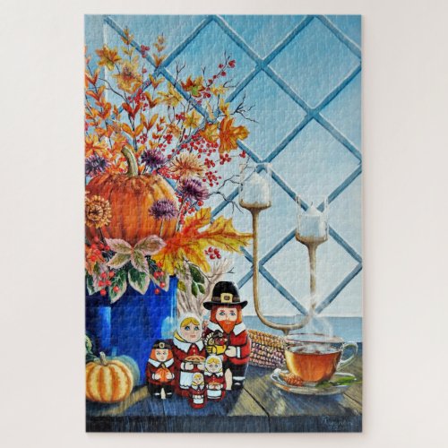 Fall leaves pumpkins Thanksgiving Nesting dolls Jigsaw Puzzle