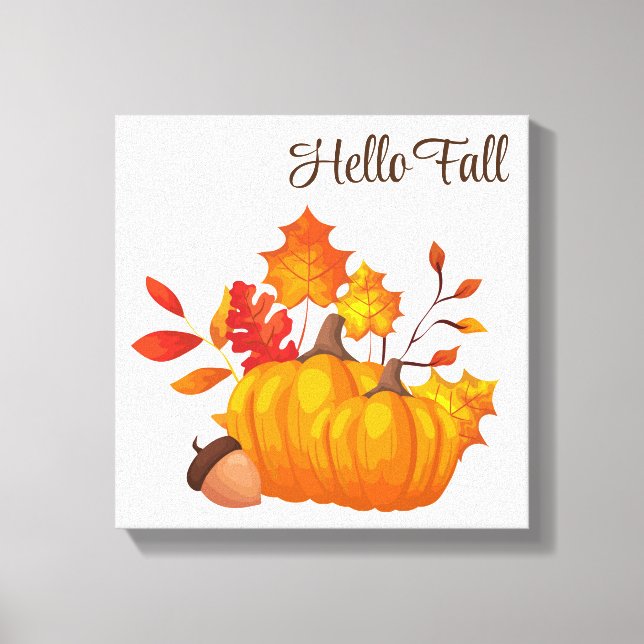 Fall Leaves Pumpkins Wrapped Canvas Art (Front)