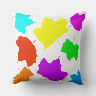 Fall Leaves Rainbow Multicolor White Custom Color Throw Pillow