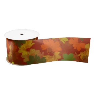 Fall Leaves - Red Background Satin Ribbon