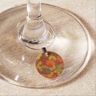 Fall Leaves - Red Background Wine Charm