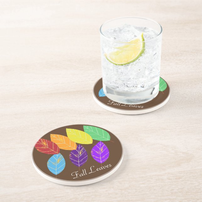 Fall Leaves  Red Orange  Green Coaster (Side)