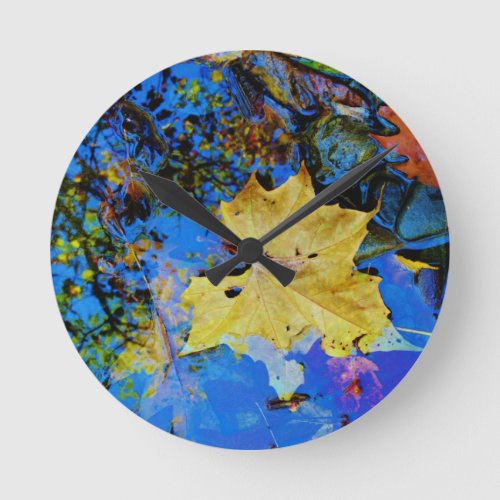 Fall leaves  reflection round clock