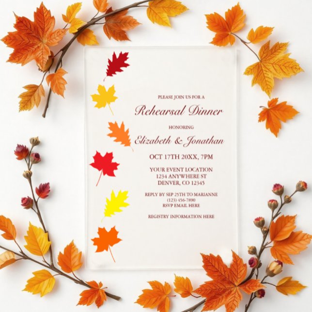 Fall Leaves Rehearsal Dinner Acrylic Invitations (Creator Uploaded)
