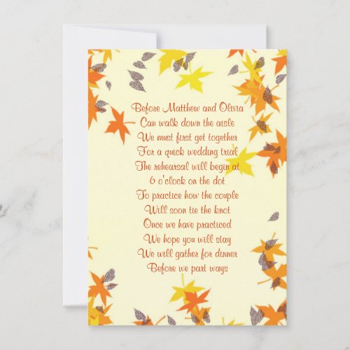 Fall Leaves Rehearsal Dinner Poem Invitation