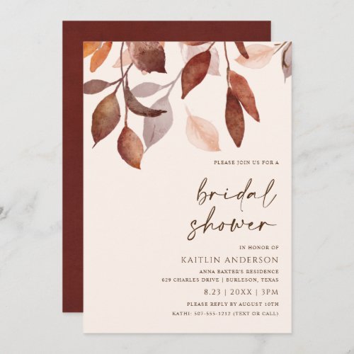 Fall Leaves Rust Brown Orange Bridal Shower Invitation