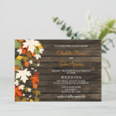 Fall leaves Rustic Barn Wood Fall Wedding Invites (Standing Front)
