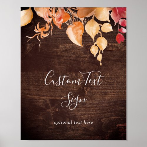 Fall Leaves  Rustic Brown Wood Custom Text Sign