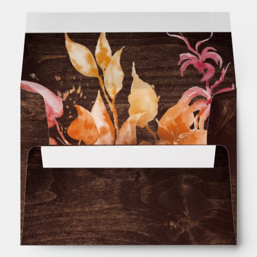 Fall Leaves  Rustic Brown Wood Invitation Envelope