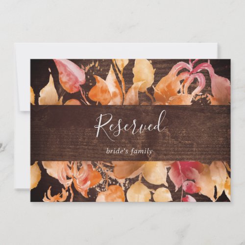 Fall Leaves  Rustic Brown Wood Reserved Sign