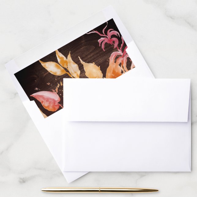 Fall Leaves | Rustic Brown Wood Wedding Envelope Liner (Desk)