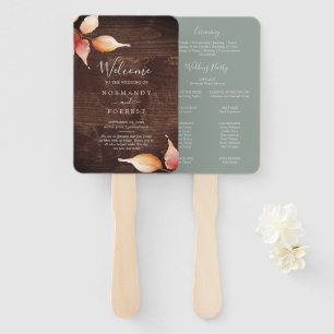 Fall Leaves Rustic Brown Wood Wedding Program Fan