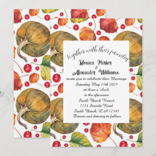 Fall Leaves Rustic Elegant Pumpkin Wedding  Invitation