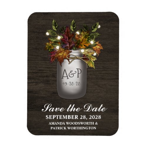 Fall Leaves Rustic Mason Jar Save the Date Magnets