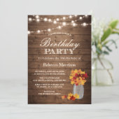 Fall Leaves Rustic String Lights Birthday Party Invitation (Standing Front)