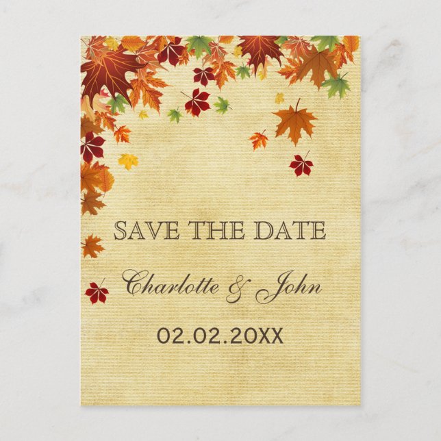 Fall Leaves Rustic Wedding Announcement Postcard (Front)