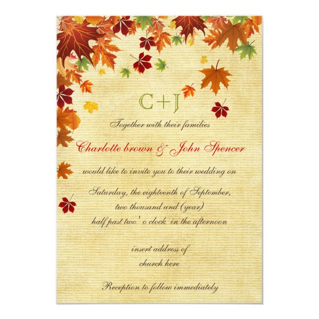 Fall Leaves Rustic Wedding Invitation