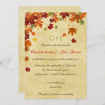 Fall Leaves Rustic Wedding Invitation