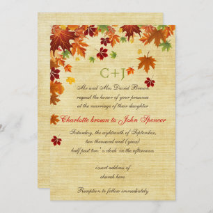 Fall Leaves Rustic Wedding Invitation