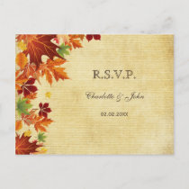 Fall Leaves Rustic Wedding Invitation Postcard