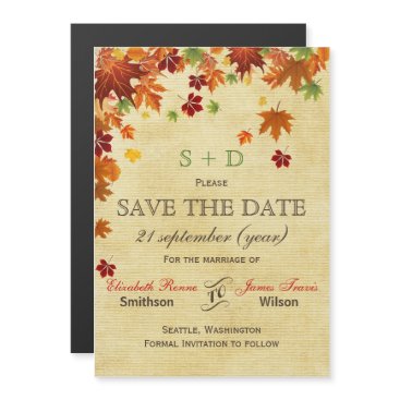 Fall Leaves Rustic Wedding Magnetic Invitation