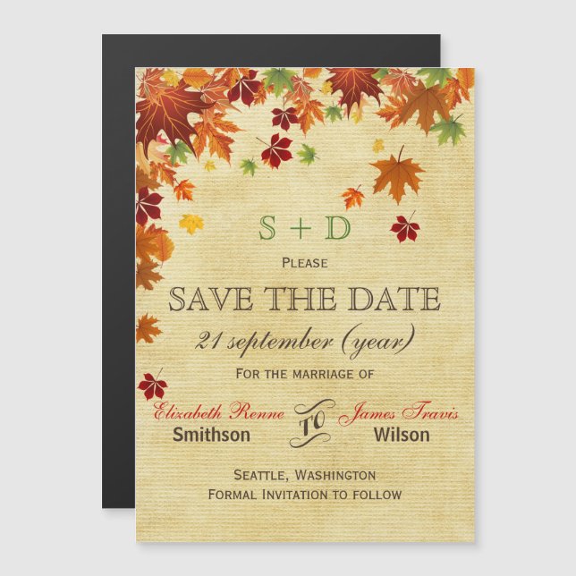 Fall Leaves Rustic Wedding Magnetic Invitation (Front/Back)