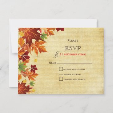 Fall Leaves Rustic Wedding RSVP Card