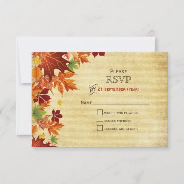 Fall Leaves Rustic Wedding RSVP Card