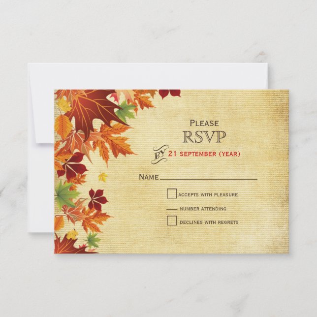 Fall Leaves Rustic Wedding RSVP Card (Front)