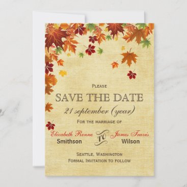 Fall Leaves Rustic Wedding Save The Date
