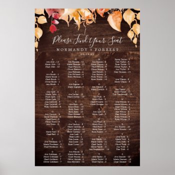 Fall Leaves Rustic Wood Alphabetical Seating Chart by FreshAndYummy at Zazzle