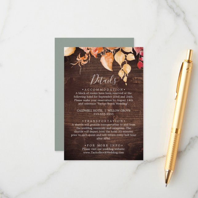Fall Leaves | Rustic Wood Details Enclosure Card (Front/Back In Situ)