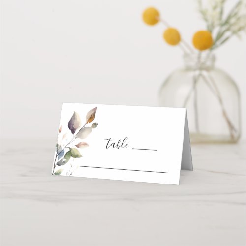 Fall Leaves Simple Botanical Watercolor Wedding  Place Card