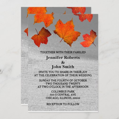 Fall Leaves Snow Orange White Winter Fall Wedding Invitation