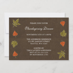 Fall Leaves Sparkle Thanksgiving Party Invitations