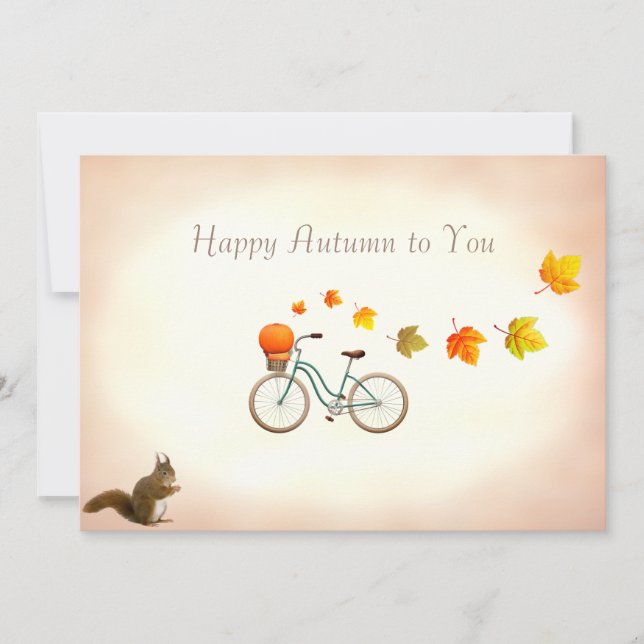 Fall Leaves & Squirrel Happy Autumn Greetings Card (Front)